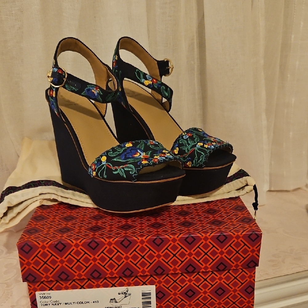 Tory Burch Multicolor Floral Wedges